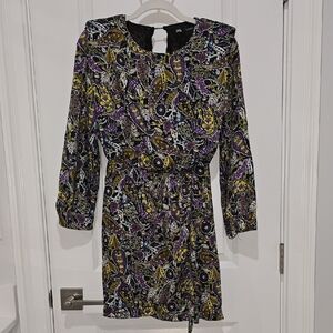 Zara Purple and Yellow Sheath Dress with Bishop Sleeves